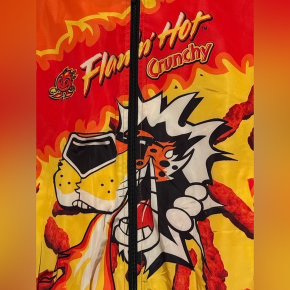 Forever 21 X Flaming Hot Cheetos Full Zip Jacket Windbreaker Graphics Woman’s Lg - Picture 2 of 5